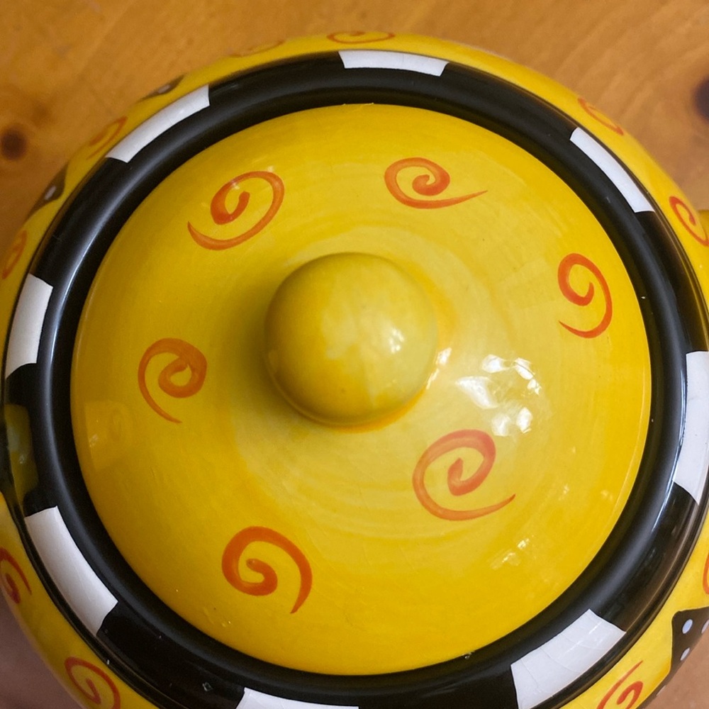 Laurel Burch Vintage 1998 Ceramic Polka Dot Cat Teapot Yellow/Black - Picture 6 of 14